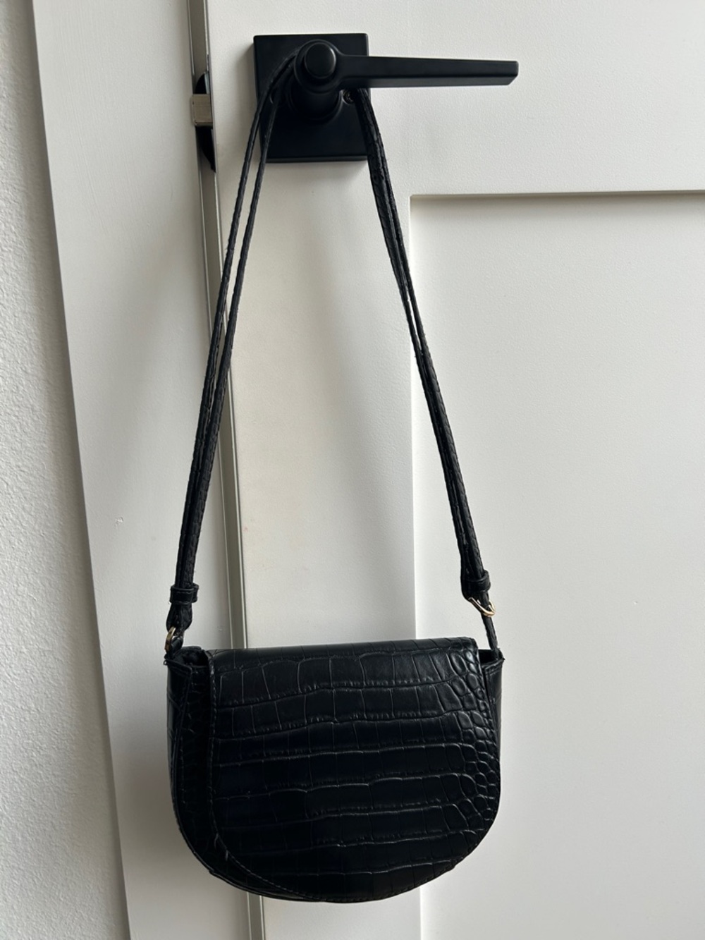 a new day Black Croc-Embossed Crossbody Saddle Bag